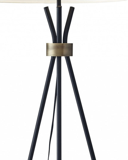 60" Black And White Tripod Floor Lamp With White Fabric Empire Shade