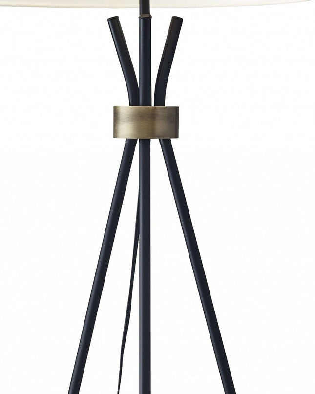 60" Black And White Tripod Floor Lamp With White Fabric Empire Shade