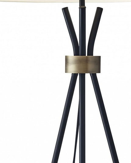 60" Black And White Tripod Floor Lamp With White Fabric Empire Shade