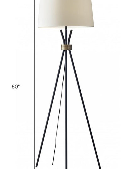 60" Black And White Tripod Floor Lamp With White Fabric Empire Shade