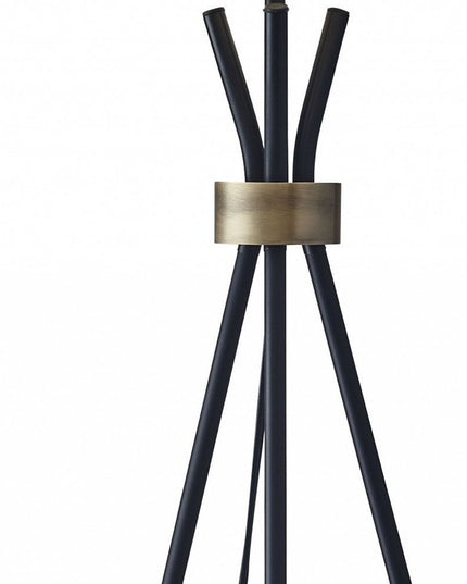 60" Black And White Tripod Floor Lamp With White Fabric Empire Shade