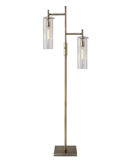64" Brass Two Light Novelty Floor Lamp With Clear Glass Drum Shade
