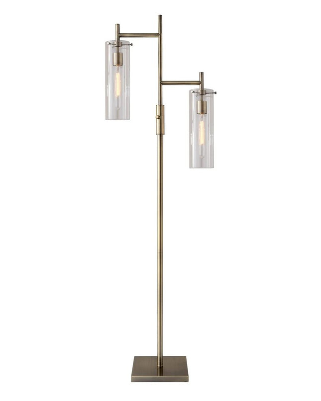 64" Brass Two Light Novelty Floor Lamp With Clear Glass Drum Shade