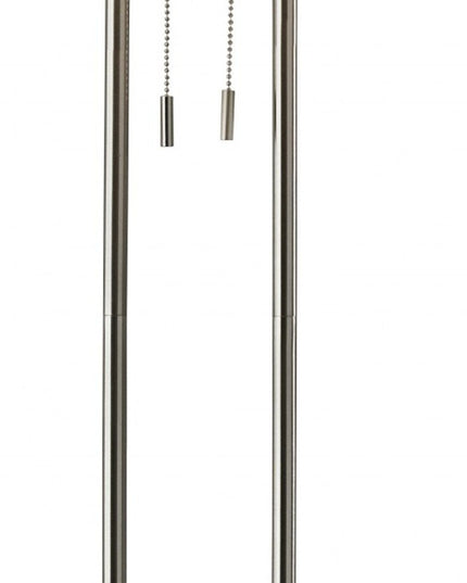 62" Silver Metal Task Floor Lamp With White Fabric Drum Shade
