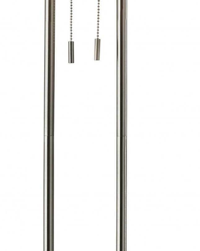 62" Silver Metal Task Floor Lamp With White Fabric Drum Shade