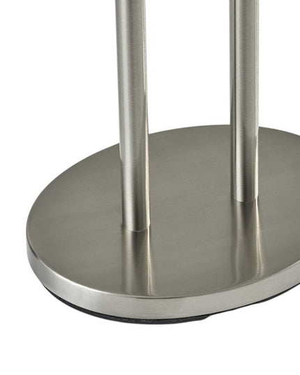 62" Silver Metal Task Floor Lamp With White Fabric Drum Shade