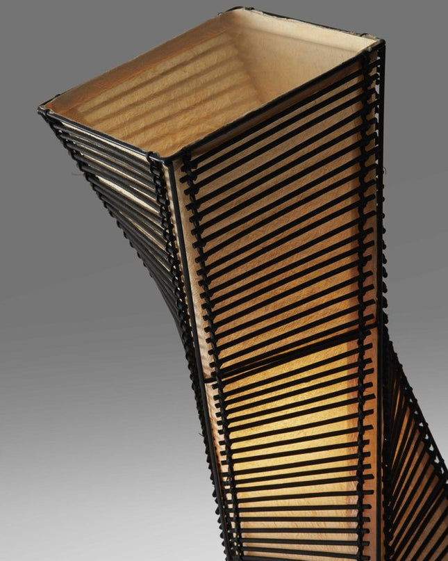 50" Black Floor Lamp With Black and Tan Twisted Cylinder Shade