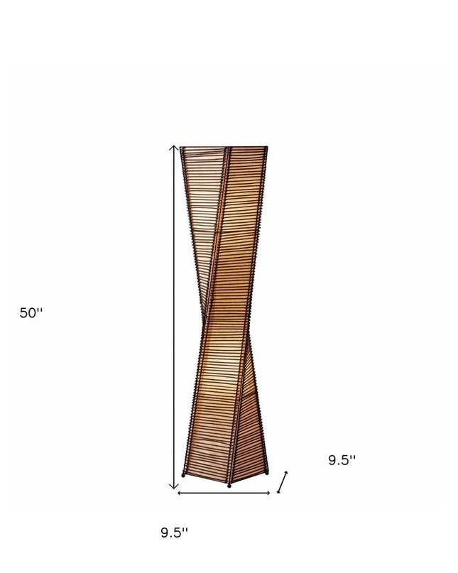 50" Black Floor Lamp With Black and Tan Twisted Cylinder Shade