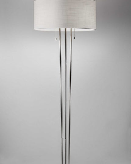 71" Silver Metal Two Light Floor Lamp With White Linen Drum Shade