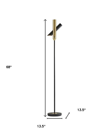 68" Black Metal LED Floor Lamp With Black Metal Cylinder Shade