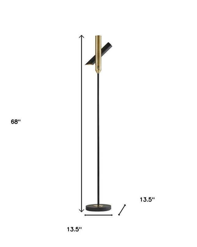 68" Black Metal LED Floor Lamp With Black Metal Cylinder Shade