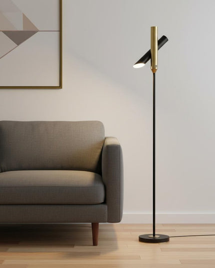 68" Black Metal LED Floor Lamp With Black Metal Cylinder Shade