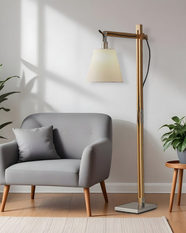 61" Natural Solid Wood Task With White Cotton Shade