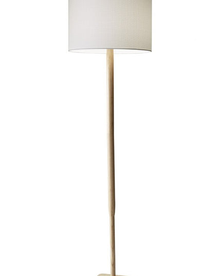 59" Natural Solid Wood Floor Lamp With White Linen Drum Shade
