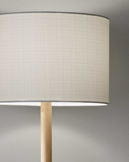 59" Natural Solid Wood Floor Lamp With White Linen Drum Shade