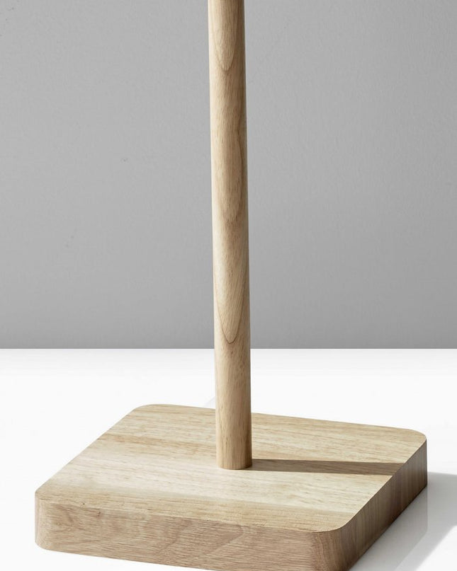 59" Natural Solid Wood Floor Lamp With White Linen Drum Shade