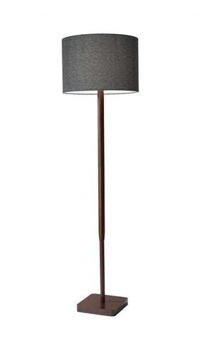 59" Natural Solid Wood Floor Lamp With White Linen Drum Shade