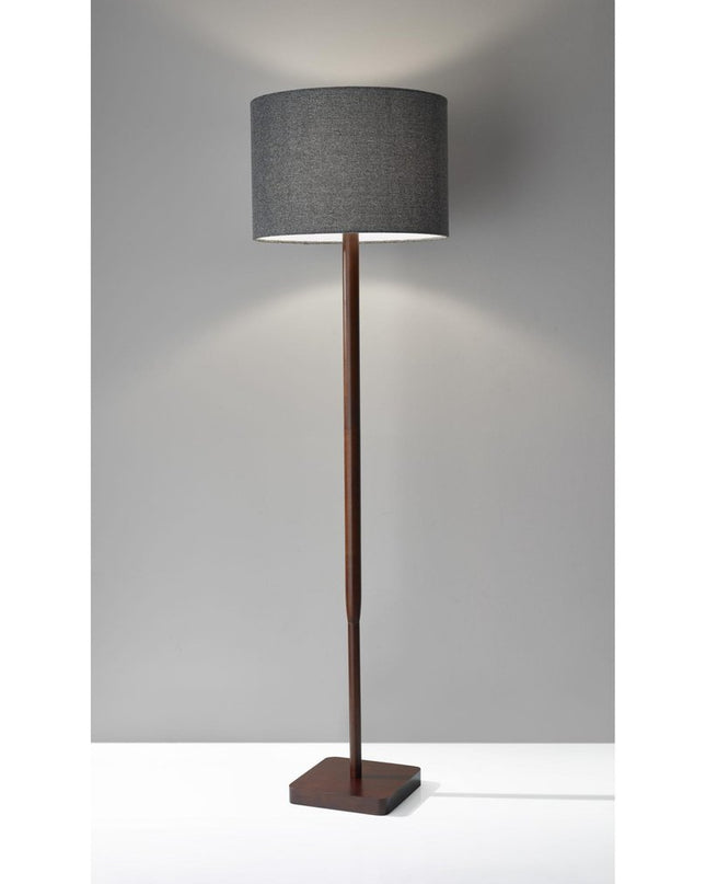 59" Natural Solid Wood Floor Lamp With White Linen Drum Shade