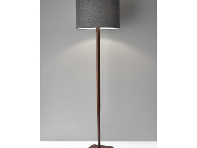 59" Natural Solid Wood Floor Lamp With White Linen Drum Shade