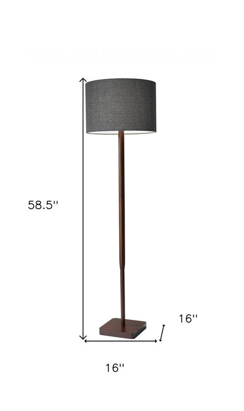 59" Natural Solid Wood Floor Lamp With White Linen Drum Shade