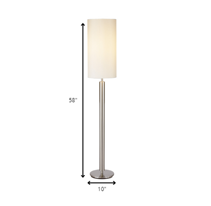 58" Silver Floor Lamp With White Fabric Drum Shade
