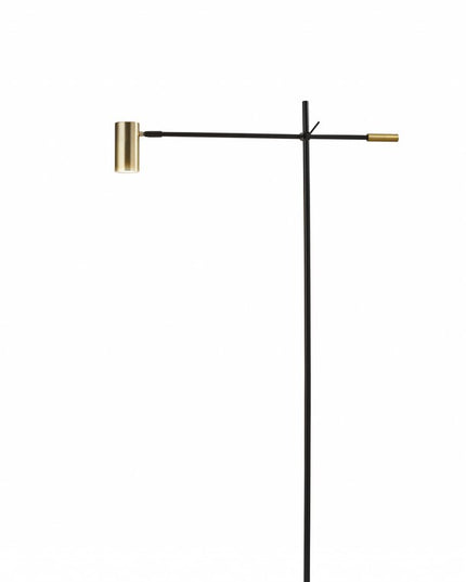 63" Black And Gold Adjustable LED Task Floor Lamp With Antiqued Brass Metal Cylinder Shade