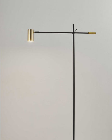 63" Black And Gold Adjustable LED Task Floor Lamp With Antiqued Brass Metal Cylinder Shade