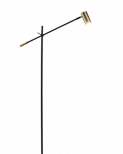 63" Black And Gold Adjustable LED Task Floor Lamp With Antiqued Brass Metal Cylinder Shade