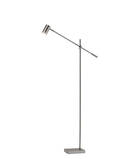 63" Black And Gold Adjustable LED Task Floor Lamp With Antiqued Brass Metal Cylinder Shade