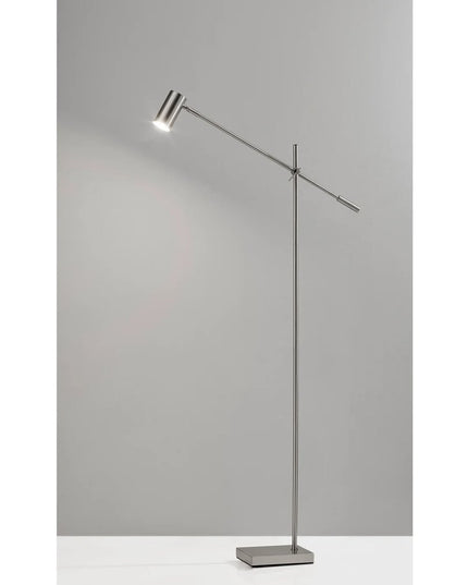 63" Black And Gold Adjustable LED Task Floor Lamp With Antiqued Brass Metal Cylinder Shade
