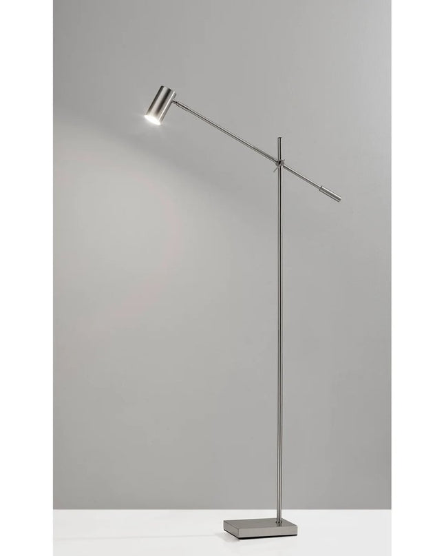 63" Black And Gold Adjustable LED Task Floor Lamp With Antiqued Brass Metal Cylinder Shade