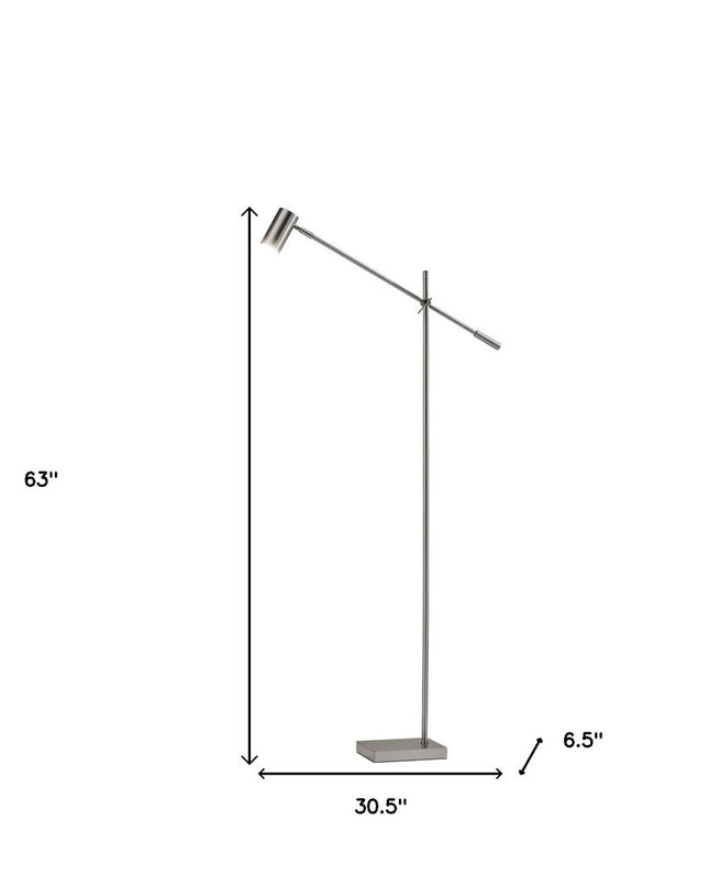 63" Black And Gold Adjustable LED Task Floor Lamp With Antiqued Brass Metal Cylinder Shade