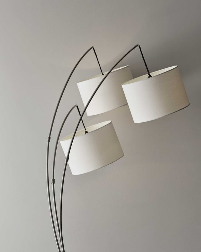 74" Silver Three Light Tree Floor Lamp With White Linen Drum Shade