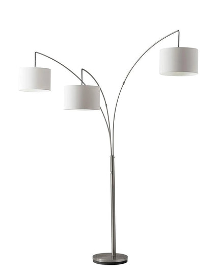 74" Silver Three Light Tree Floor Lamp With White Linen Drum Shade
