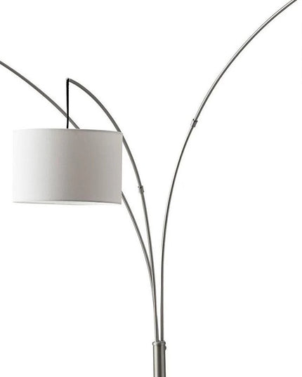 74" Silver Three Light Tree Floor Lamp With White Linen Drum Shade