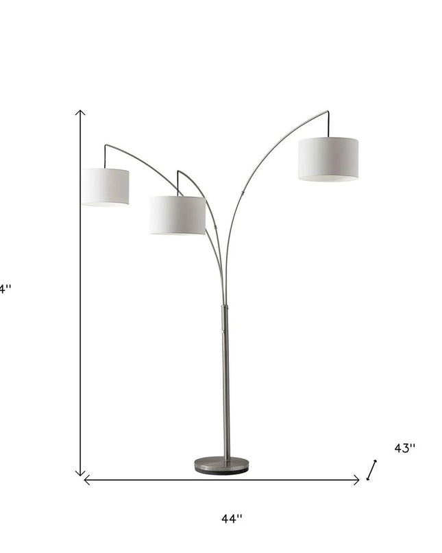 74" Silver Three Light Tree Floor Lamp With White Linen Drum Shade