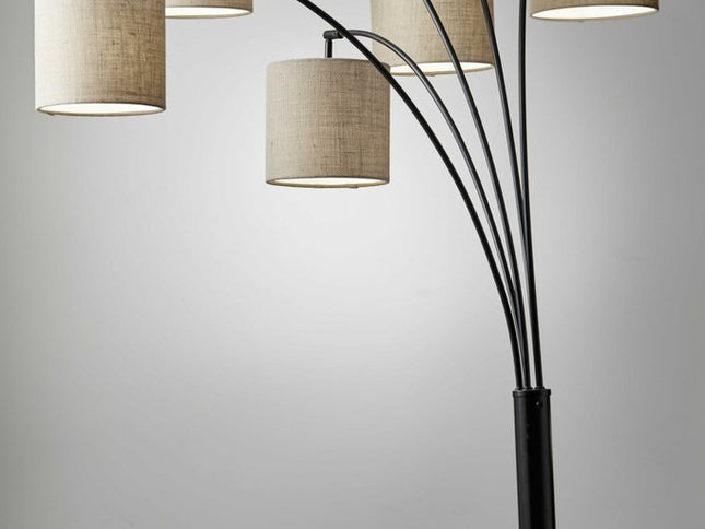 82" Bronze Five Light Tree Floor Lamp With Beige Fabric Drum Shade