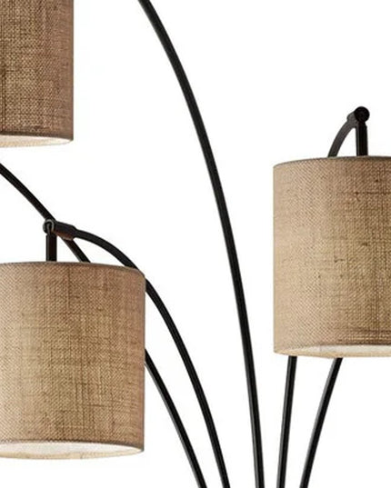 82" Bronze Five Light Tree Floor Lamp With Beige Fabric Drum Shade