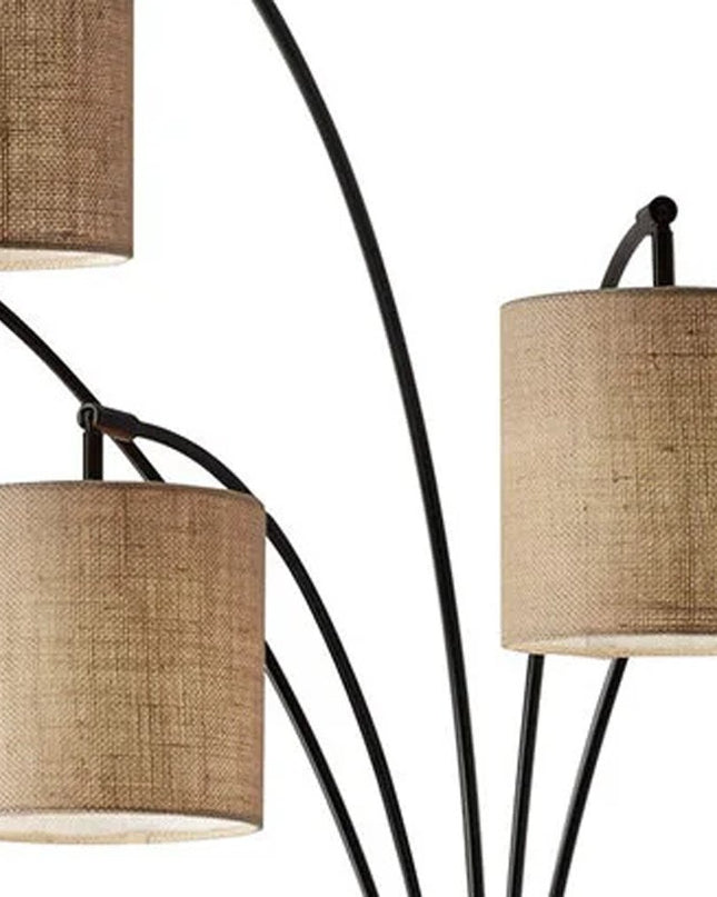 82" Bronze Five Light Tree Floor Lamp With Beige Fabric Drum Shade