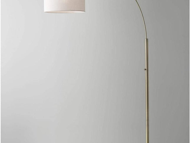 74" Silver Metal Arched Floor Lamp With Gray Linen Drum Shade