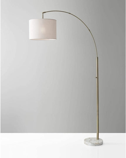 74" Silver Metal Arched Floor Lamp With Gray Linen Drum Shade