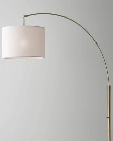 74" Silver Metal Arched Floor Lamp With Gray Linen Drum Shade