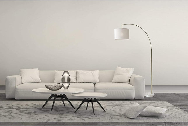 74" Silver Metal Arched Floor Lamp With Gray Linen Drum Shade