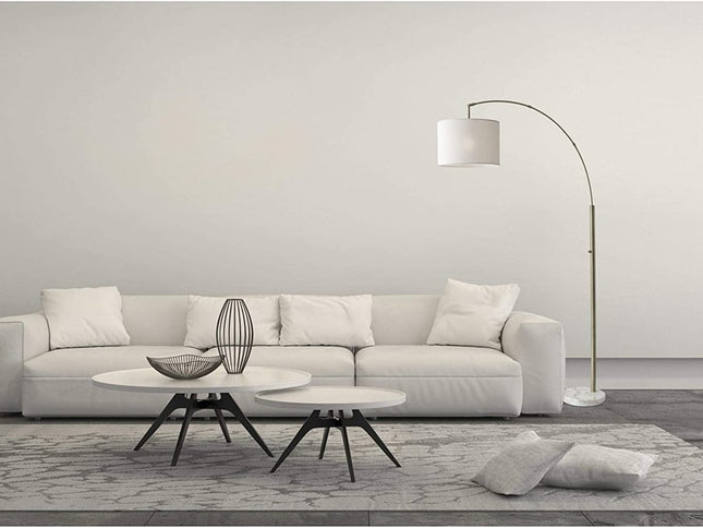 74" Silver Metal Arched Floor Lamp With Gray Linen Drum Shade