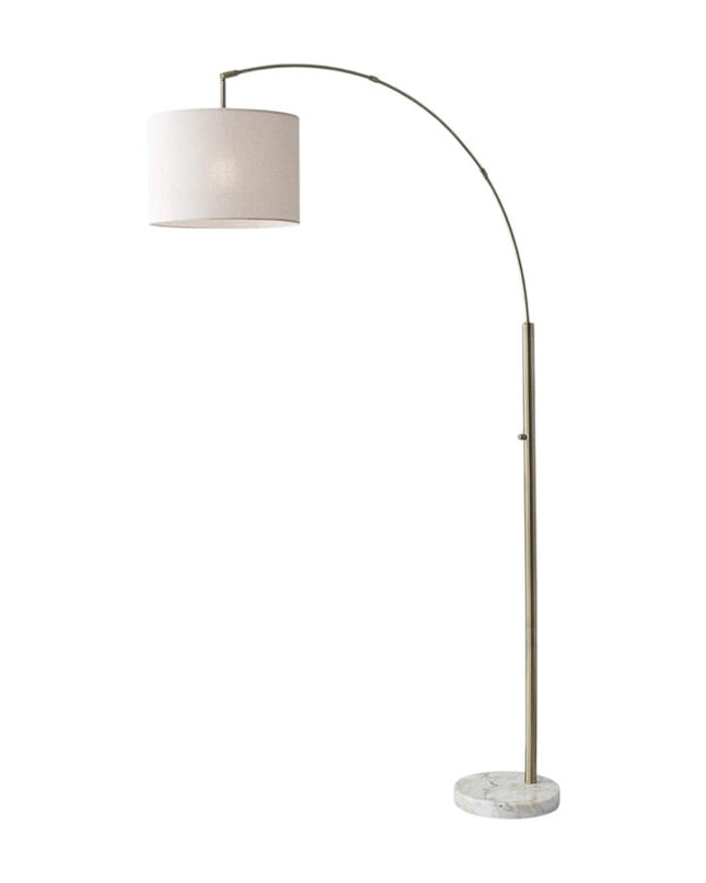 74" Silver Metal Arched Floor Lamp With Gray Linen Drum Shade