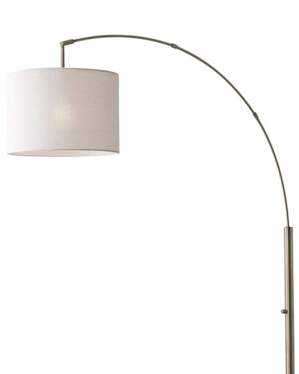 74" Silver Metal Arched Floor Lamp With Gray Linen Drum Shade