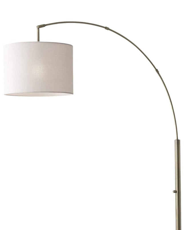 74" Silver Metal Arched Floor Lamp With Gray Linen Drum Shade