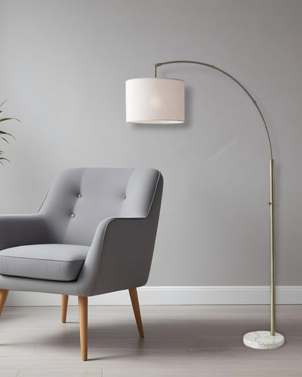 74" Silver Metal Arched Floor Lamp With Gray Linen Drum Shade