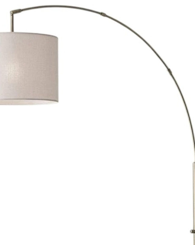 74" Silver Metal Arched Floor Lamp With Gray Linen Drum Shade