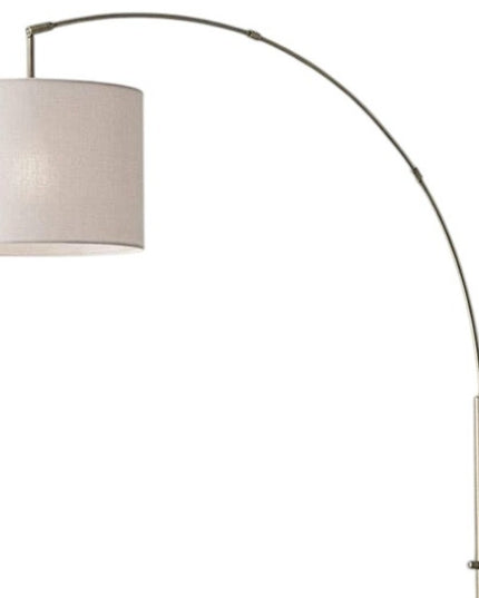 74" Silver Metal Arched Floor Lamp With Gray Linen Drum Shade
